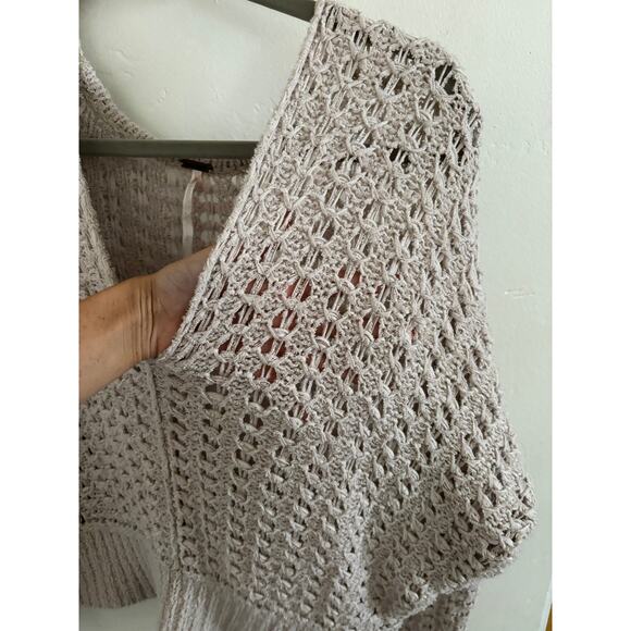 Free People Sweater Women's XS Tan Best Of You V Neck Open Knit Oversized - Picture 6 of 7